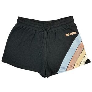 Rip Curl Shorts S Black Retro Rainbow Stripe Fleece Lounge Surfcore Beachy